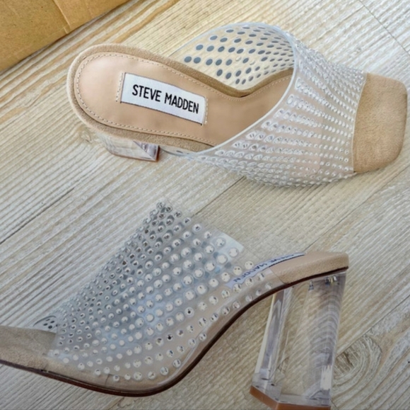 NEW Steve Madden Nicely Rhinestone Clear Heel Sandal | Size 5.5 - Picture 3 of 7